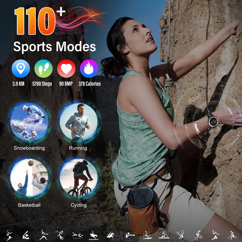 Military Smart Watches for Men(Answer/Make Calls), 1.39"HD Fitness Watch, 24/7 Heart Rate Sleep Monitor, Smart Watch for Men 110+ Sport Modes, 30Day, IP68 Waterproof Smartwatch for Android iOS Jet black