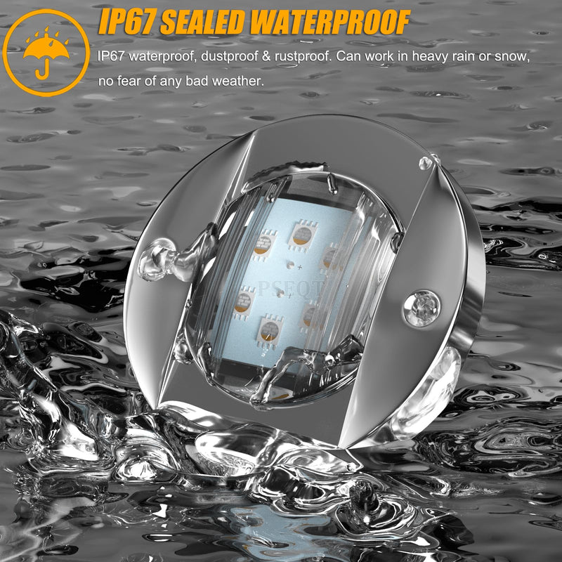 PSEQT 6LED RGBW Boat Courtesy Lights, 4-color 3'' Round Waterproof Marine Interior Deck Transom Stern Navigation Lights for Pontoon Fishing Boat Bass Sailboat Kayak Yacht (Pack of 4) Pack of 4