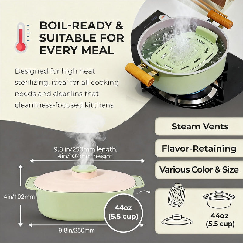 44oz Silicone Steamer Bowl with Handle & Lid, 9.8x5.7x4in | Microwave-Safe, BPA-Free with Removable Rack, Rotating Steam Vent, Freezer & Dishwasher Safe, Ideal for Vegetables & Fish