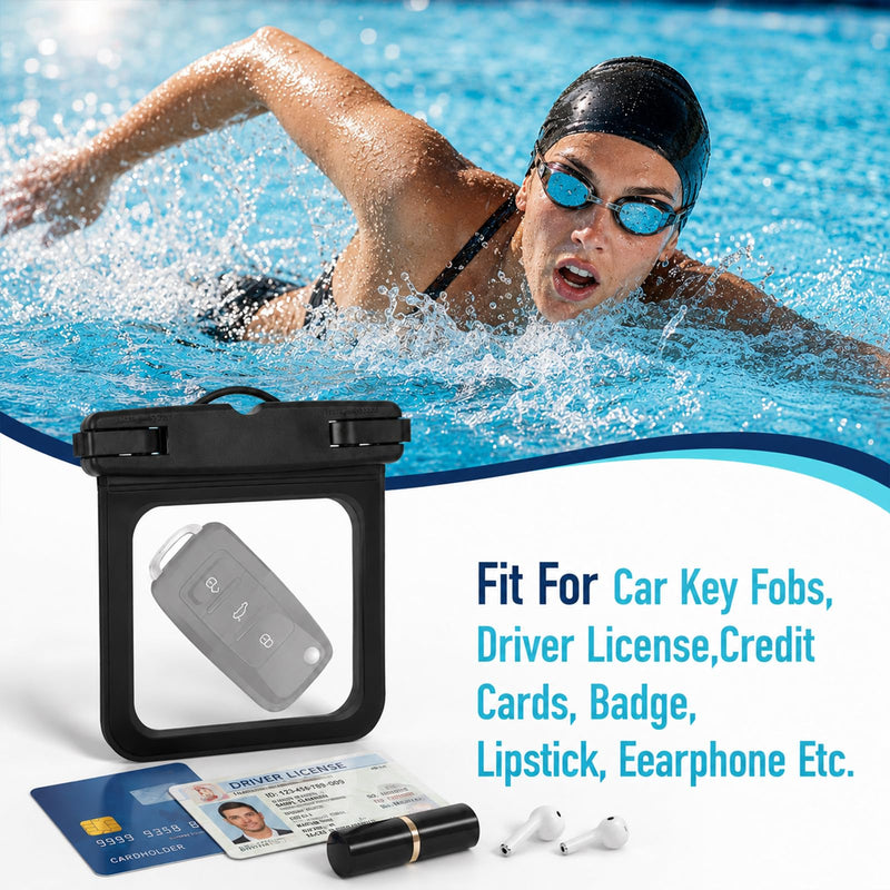 2 Pack Small Waterproof Wallet, Waterproof Key Holder Pouch Black | Floating Waterproof Car Key Fob Case, IPX8 Submersible Dry Bag, Pocket TPU Pouch for Beach Surfing Boating Water Sports
