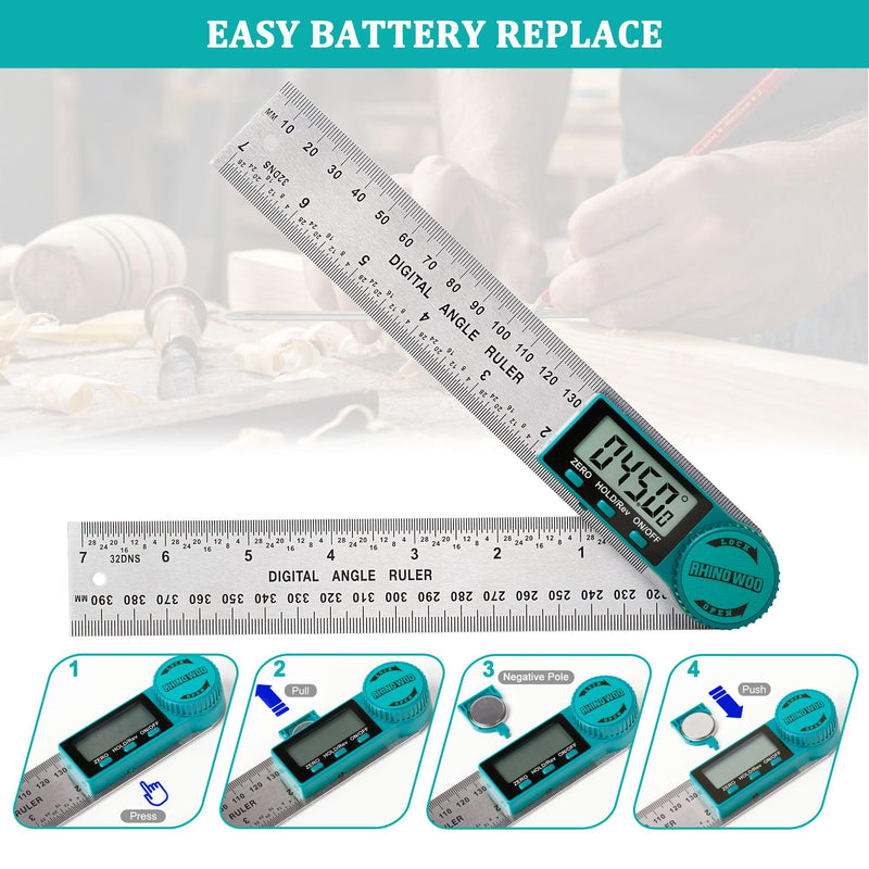 Digital Angle Finder Protractor, Angle Finder Ruler with 7inch/200mm, Angle Measuring Tool for Woodworking/Carpenter/Construction/DIY Measurement(2 Batteries Included) (Stainless Steel) Stainless Steel