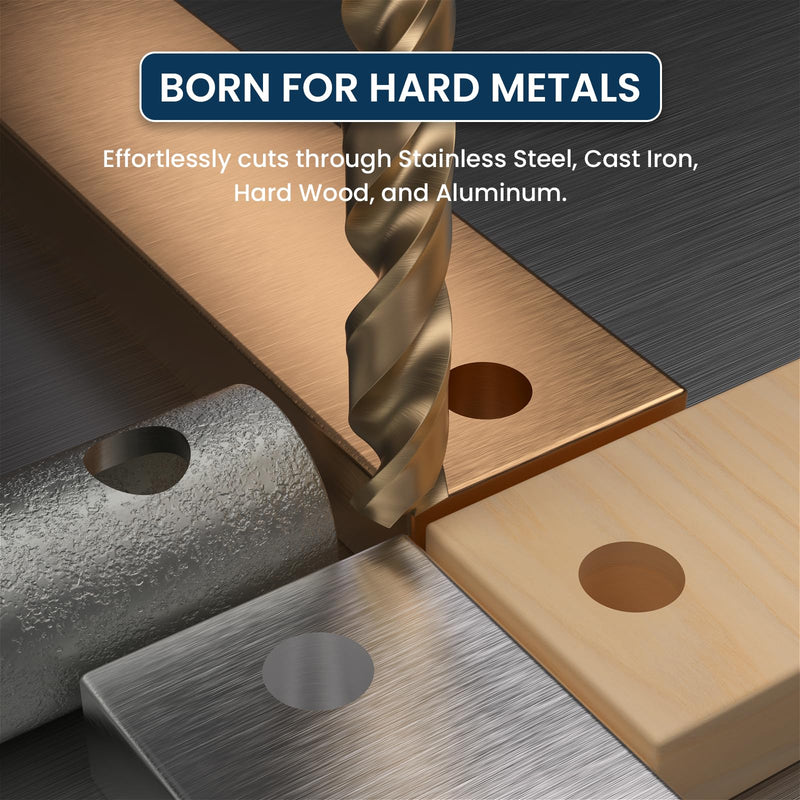 LU&MN M35 Jobber Drill Bits - M35 Cobalt HSS Ultra Hardness & Heat-Resistant - 135° Split Point, Straight Shank - Drilling for Cast Iron, Aluminum and Other Metal - 1/2", 5 pcs 1/2 in