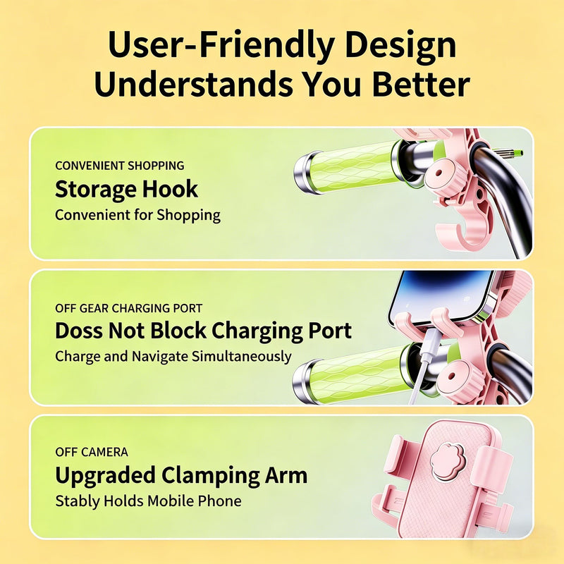 Stylish Pink Bike Phone Mount for Women | Universal 4.7"-7.2" Phone Mount, Anti-Shake 360° Handlebar Holder w/Helmet Mount for Bike Motorcycle Scooter Treadmill