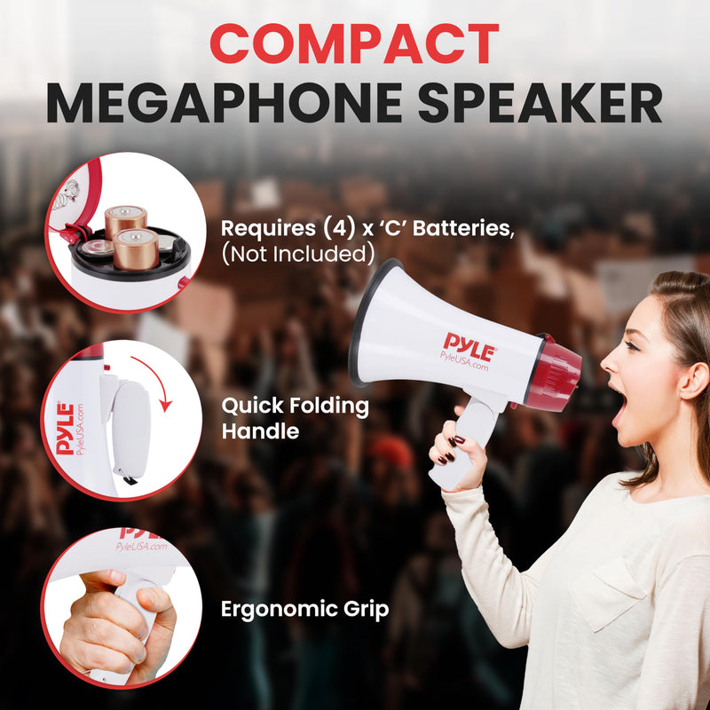  [AUSTRALIA] - Pyle 20W Megaphone Bullhorn - 5.4'' x 8.6'' Portable Megaphone, Projection Range 1000 Sq. Yards, Voice Talking & Siren Alert, Shoulder Strap, Battery Operated, (White) White