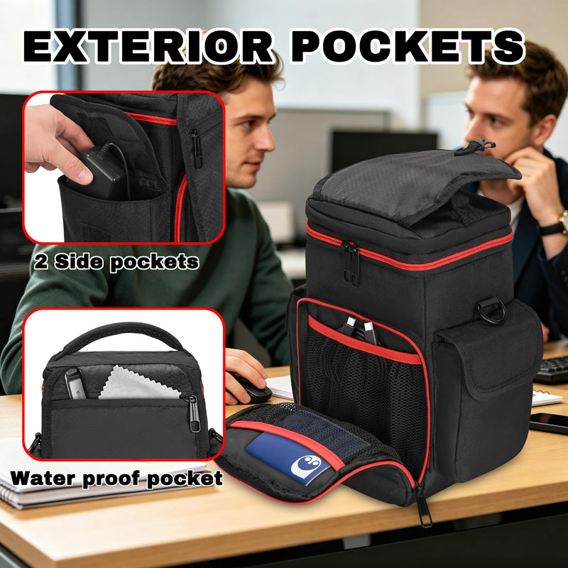 Carrying Case Compatible with Owl Labs Meeting Owl 3/4/Pro | Meeting Camera Travel Bag with shoulder strap, 8mm Padding, Side Pockets, Mesh Pockets, Top Handle, Red Reflective Strip
