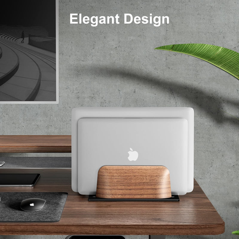 UPERGO Vertical Laptop Stand, Walnut Headphone Stand for Desk
