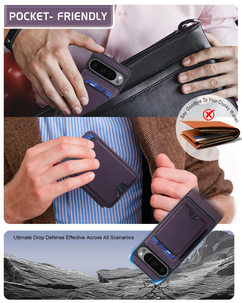 Magnetic Detachable Wallet Case for Google Pixel 10/10Pro with Kickstand,2-in-1 MagSafe Compatible RFID Blocking Card Holder,Slim PU Leather Cover Purple For Pixel 10/10Pro