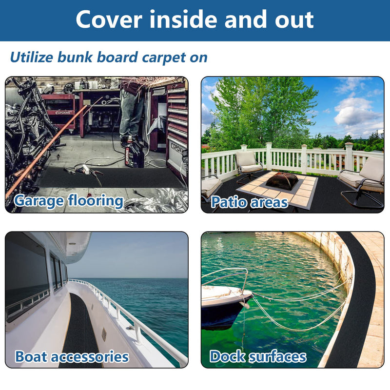 Boat Trailer Bunk Carpet, Marine Grade Carpet 9/11/12/16/17/20/24 Inch for Pontoon, Trailer Bunk,Jet Ski, Padding, Guides Accessories Replacement, Runner for Outdoor 13ft x 11in Black-1pack