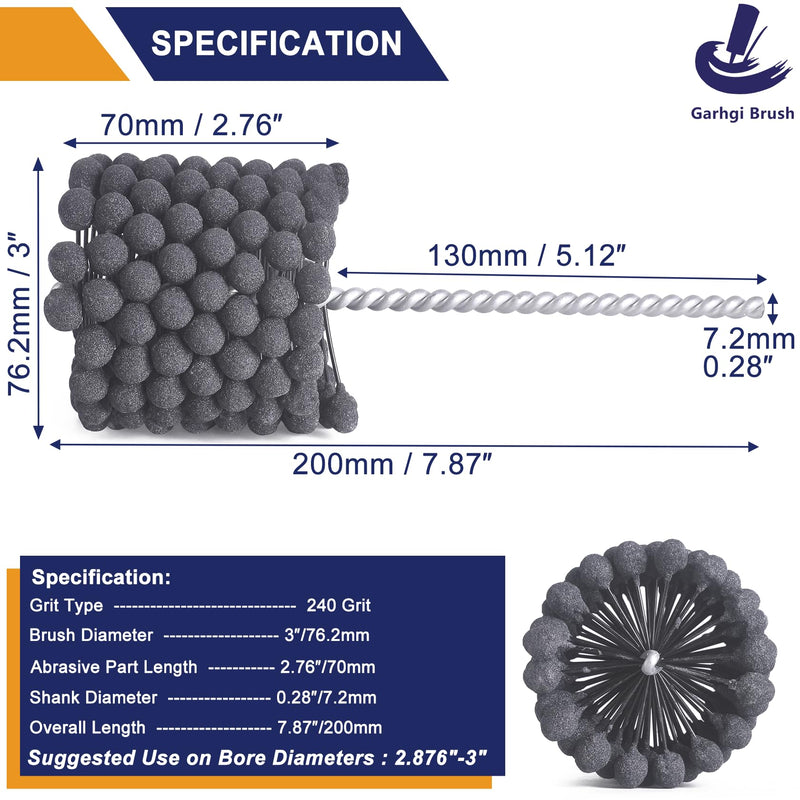 Garhgi 3 Inch (76.2mm) Cylinder Hone Tool Brush with 240 Grit SC Balls | For Hydraulics Automotive Motorcycle Engine Brake Rotors Piston Rings Cam Bearings Crosshatching Deglazing Deburring 3.000"(76.2mm)