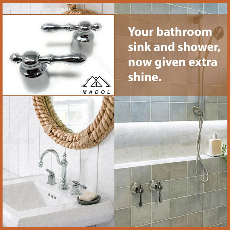 [MADOL] 2 Piece Faucet Handle Kit, Durable Replacement Handles with Universal Fit and Chrome Finish, Adapts to Many Handle Stems for Showers and Baths, Cold and hot Water, ADA Compliant.