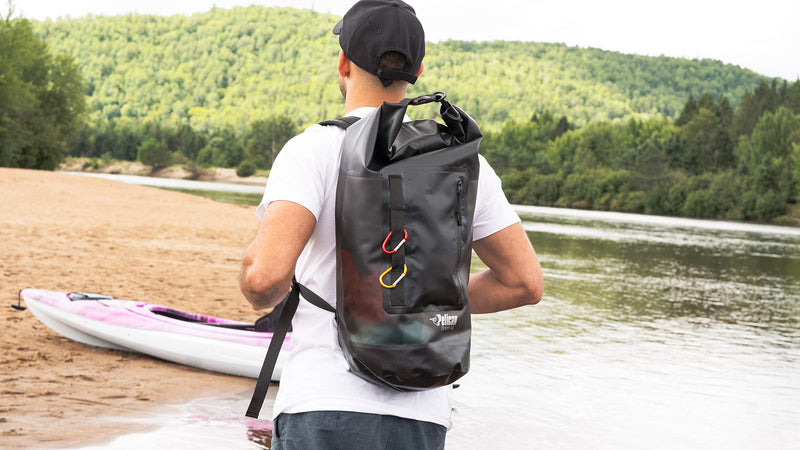 Pelican ExoDry 30L Large Drybag - Waterproof - Backpack-Type Shoulder Straps - Thick & Lightweight - Roll Top Compression - Keeps Gear Dry for Kayaking, Rafting and Fishing - Black