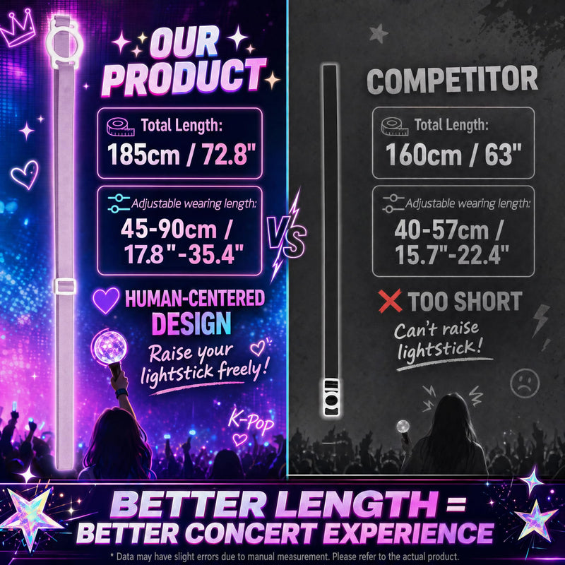 Kpop Lightstick Strap Lanyard - Adjustable K Pop Light Stick Crossbody Carrier Shoulder Strap, K-pop Body Carry Event Strap, Star Accessories Concert Essentials Merch for Display Idol Fans Large Hole ( Dia. 1.38" ) Purple
