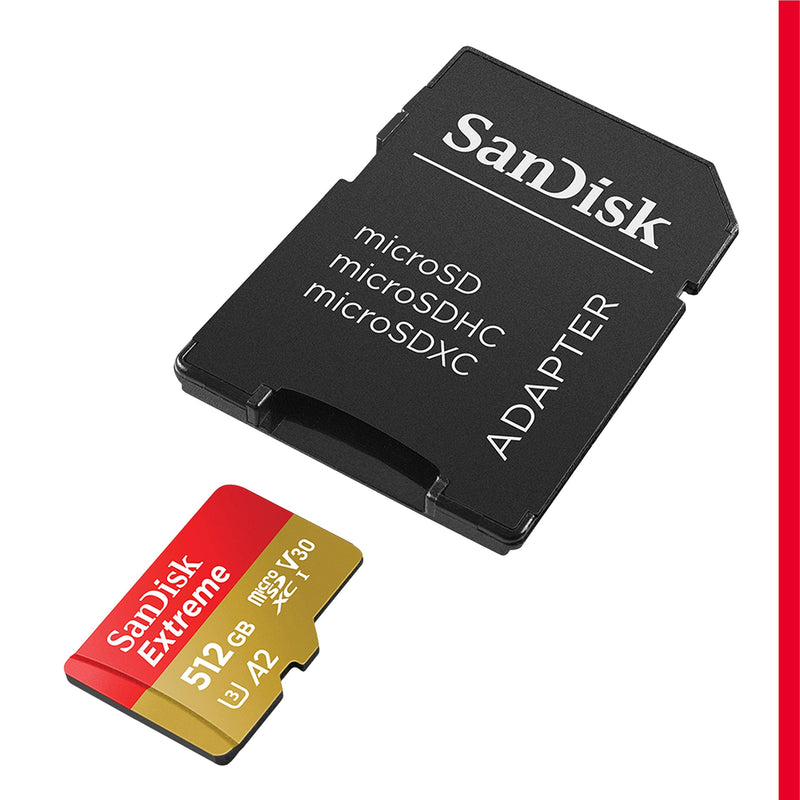 SanDisk 512GB Extreme microSDXC UHS-I Memory Card with Adapter - Up to 160MB/s, C10, U3, V30, 4K, A2, Micro SD - SDSQXA1-512G-GN6MA Card Only