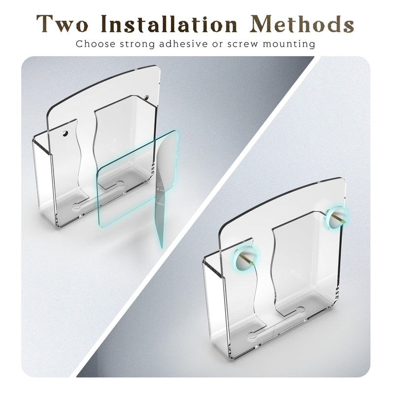Clear Wall Mount Phone Holder with Charging Hole, Self-Adhesive Cell Phone Stand & Remote Control Organizer, Space-Saving Bedside Cradle Compatible with iPhone & Android, Clear