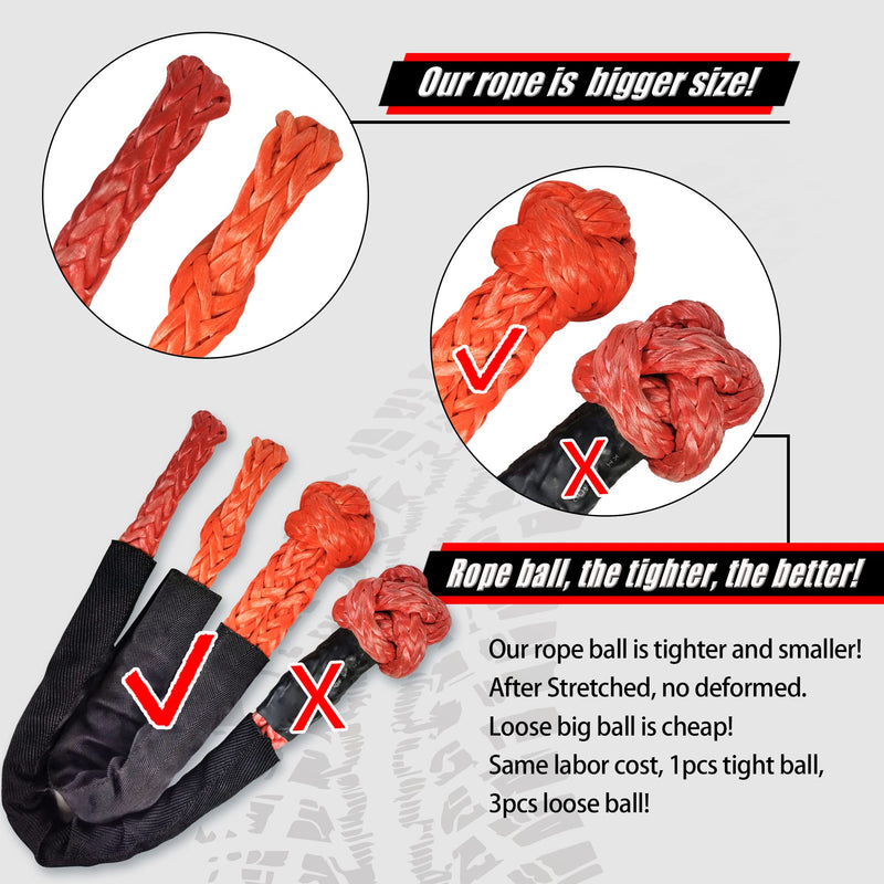 TOUGH 2 Pcs Synthetic Soft Shackle 1/2 x 22 Inch (55,000lbs Breaking Strength) Rope Shackle with 4 Sleeves for Sailing SUV ATV Truck Jeep Off Road Recovery (1/2" X22" Plus, Red 2-Pack, 2) 1/2" X22" PLUS