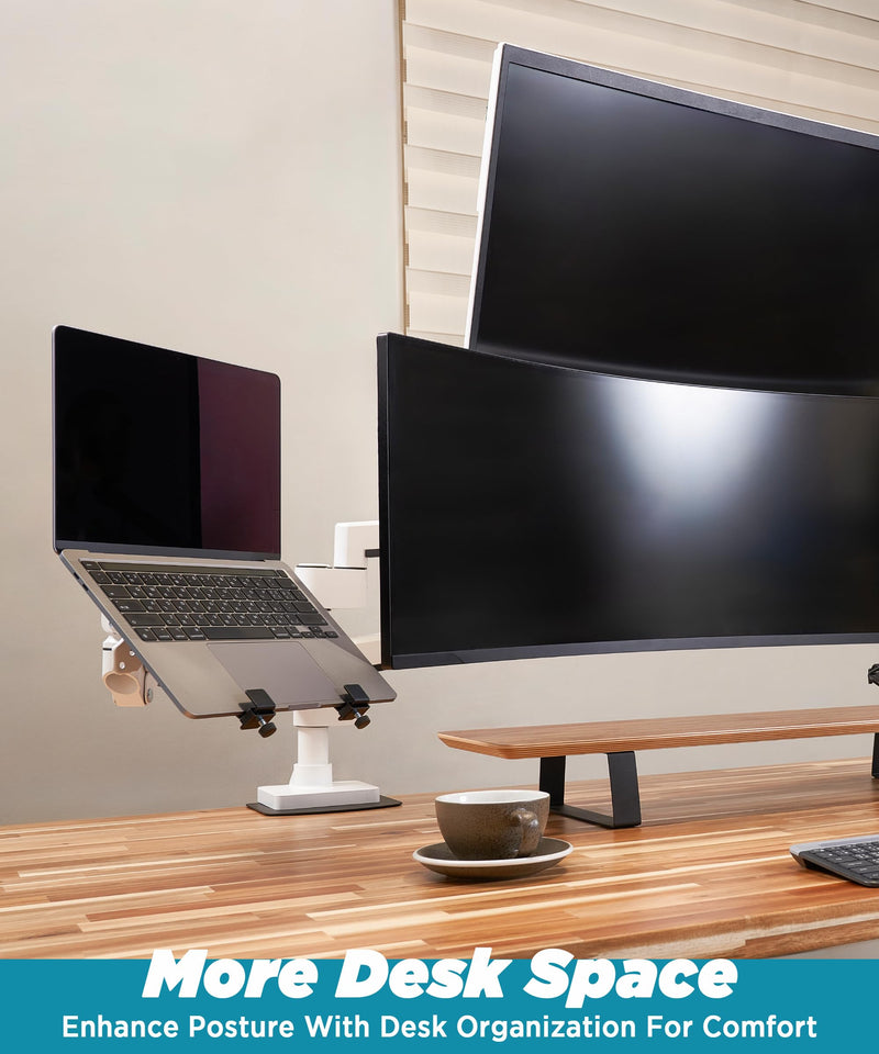 Laptop Tray Steel Notebook Holder for Monitor Arm Desk Mount Stand Fits VESA 75/100 Mounting Holes 29lbs Capacity with Vented Cooling Platform Smooth Laptop Access Design, Black, MAAC-L
