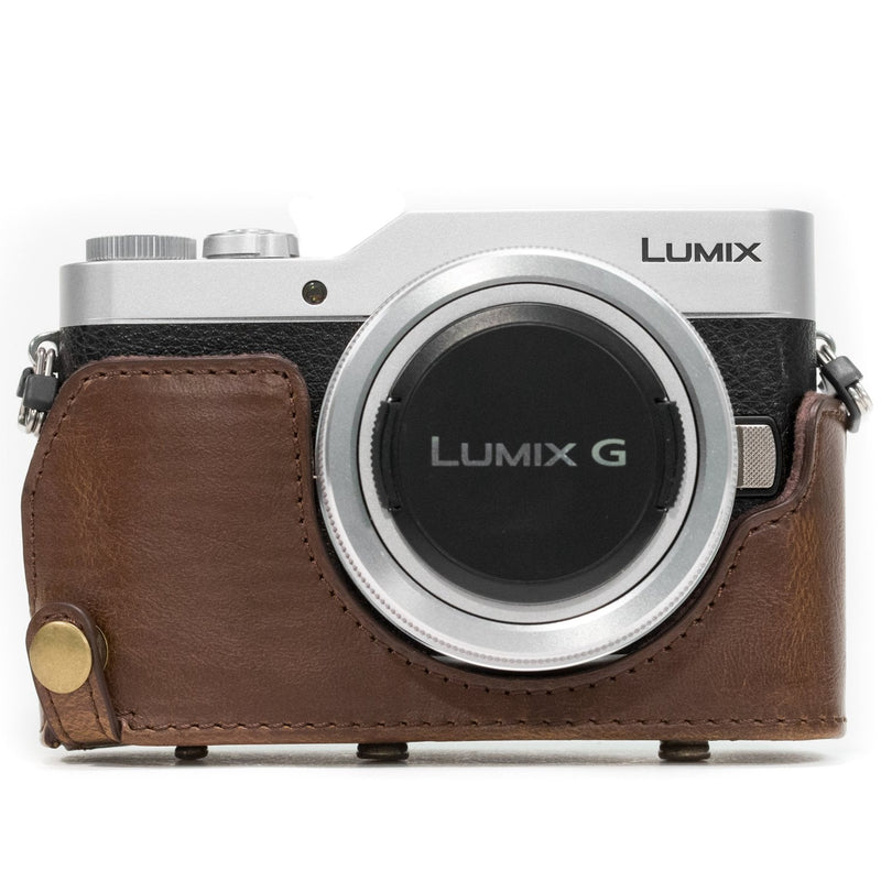 MegaGear Ever Ready Leather Camera Case compatible with Panasonic Lumix GX800, GX800 12-32mm Lens, DMC-GF8, DMC-GF7 Dark Brown