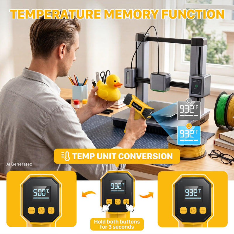 SEEKONE 7.2V Cordless Mini Heat Gun with Variable Temperature 212-932℉, 5000mAH Hot Air Gun with USB Charge, LCD Display and Memory Function, Reflector Nozzle for 3D Printing, Crafts and Shrink Tube