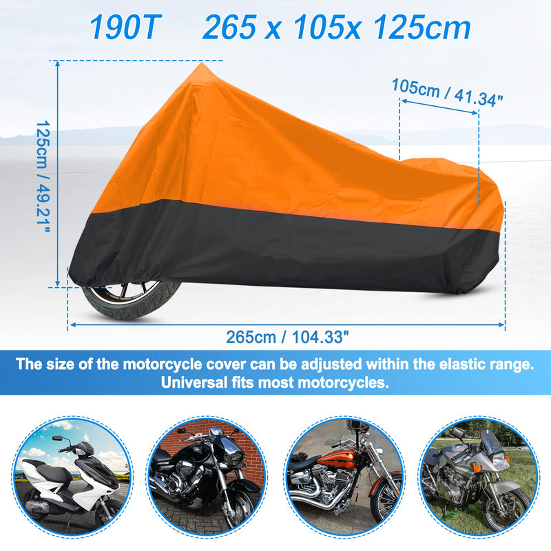 uxcell Motorcycle Cover Rain Dust Protector XXL for Harley Davidson Cruiser Sportster Fatboy Softail Dyna Super Glide Orange Black