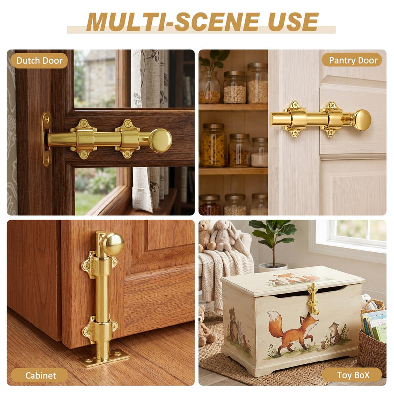 Tandefio 4" Cane Bolt for Gate Heavy Duty Solid Brass Slide Dutch Door Bolt Latch Polished Brass Hardware Locks Attic Latch for Dutch Sliding Barn Door Wooden Fence Metal Gate 4 Inch