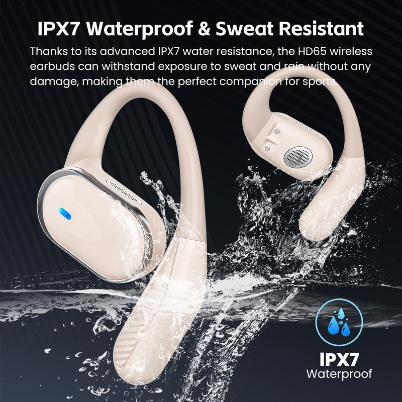 Open Ear Wireless Earbuds Bluetooth Headphones, 80H Playtime Stereo Ear Buds with ENC Noise Cancelling, Fast Charging, IPX7 Waterproof Sports Earphones with Earhook for Running/Workouts (White) White