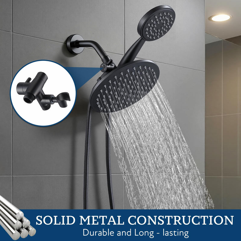 G-Promise Solid Metal Shower Arm Diverter with Holder for Hand Held Showerhead and Fixed Spray Head, G 1/2 3-Way Bathroom Universal Diverter System Replacement Part (Matte Black) Matte Black