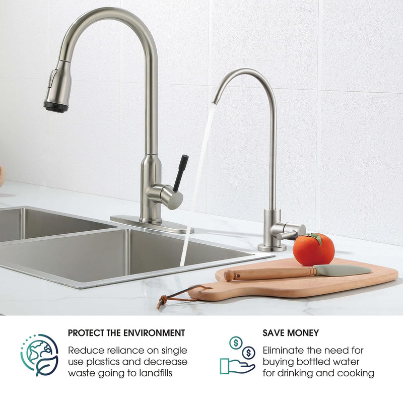 Drinking Water Faucet Brushed Nickel SUS304 Stainless Steel Kitchen Water Filter Faucet, Lead-Free Reverse Osmosis Water Faucet RO Faucets