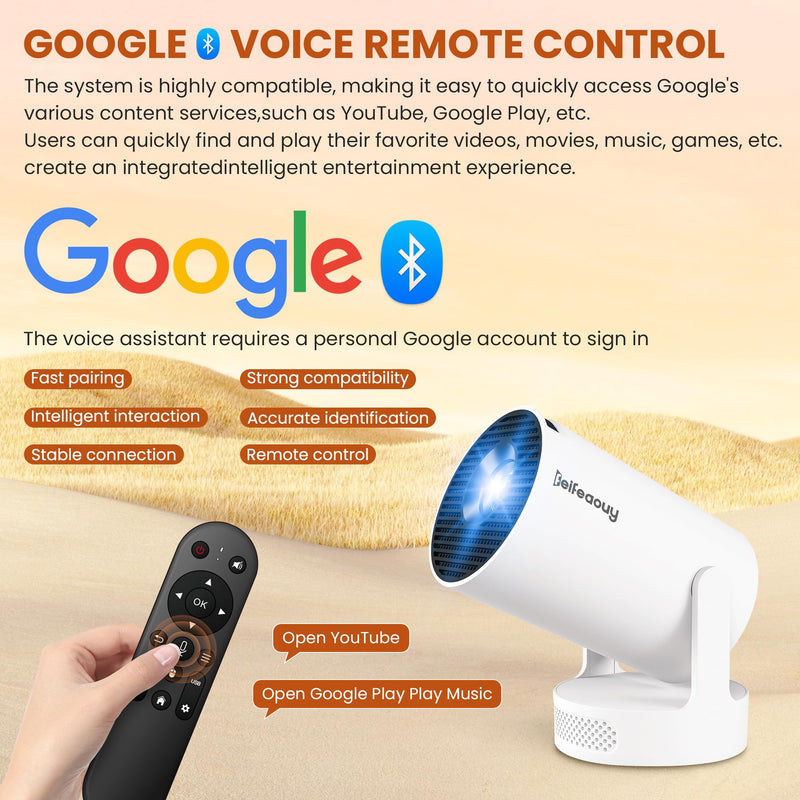Mini Projector - Manual Focus, Smart Portable Projector for Bedroom & Home Cinema with 4K Support, 170 ANSI Lumens, Auto Keystone, Netflix Certified, Android 11, Voice Control, Air Mouse Remote Manual Focus - HY300Ultra