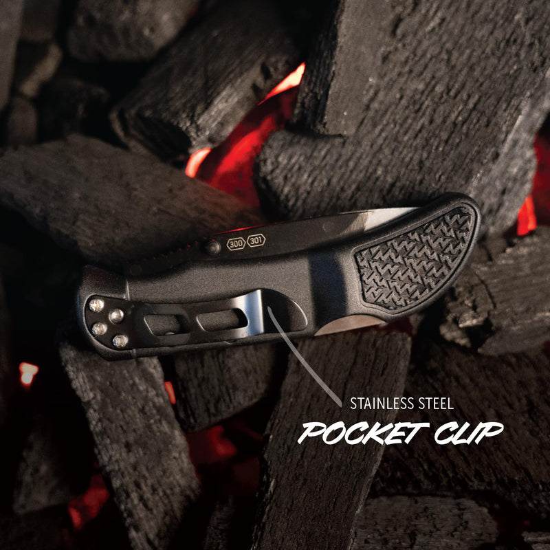 OUTDOOR EDGE Onyx EDC 3.5" Folding Pocket Knife – Replaceable Blade System with 27 Razor-Sharp Blades, Pocket Clip & Lockback Safety - Everyday Carry Knife for Outdoorsmen, Hunters & DIY Tasks 3.5" Onyx (27 Blades)