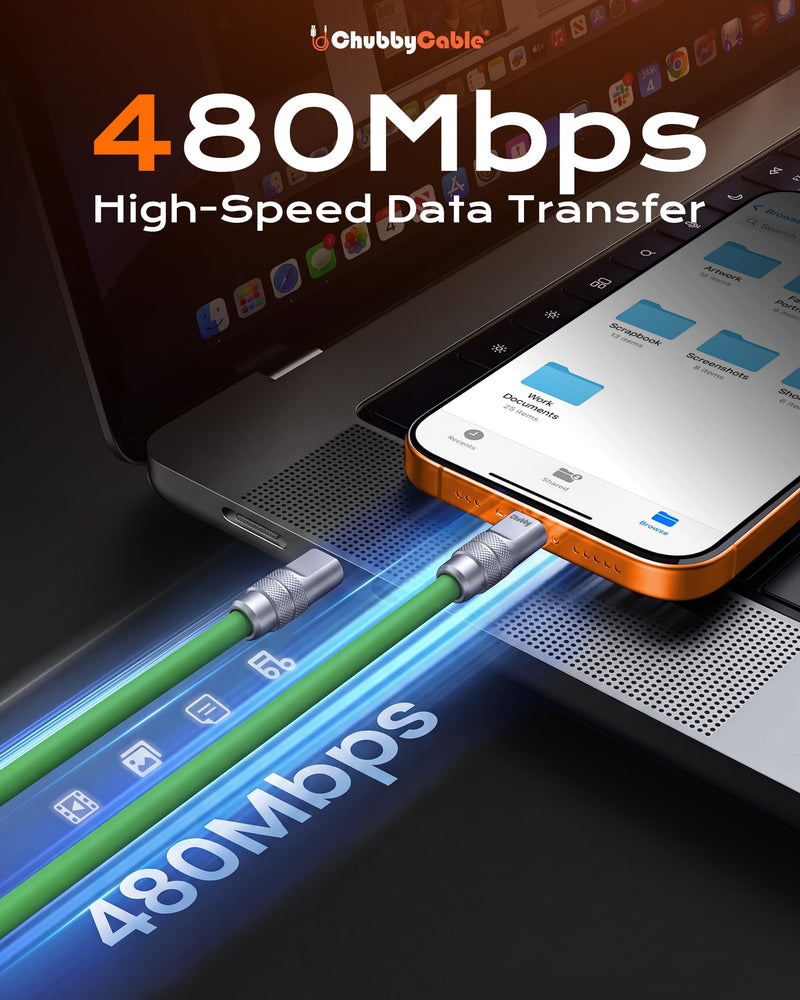 chubbycable Couple Chubby 2 Pack 240W USB C Cable Extra Thick Silicone Fast Charging Cable Compatible with iPhone 17-15 Series iPad Galaxy Series, Dark Blue+Orange, Type-C to Type-C, 3.3FT 3.3ft (1m) Type C-Type C