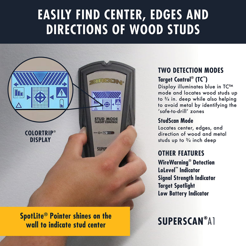Zircon SuperScan A1 Advanced Stud Finder with Target Control and StudScan Mode