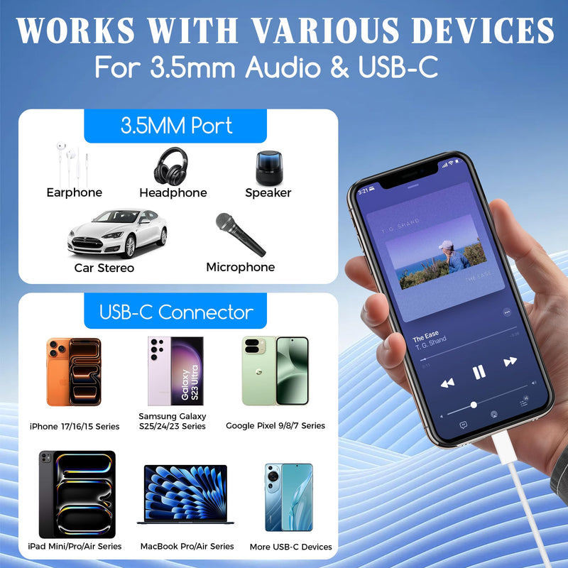 USB Type C to 3.5mm Headphone Adapter, 2 Pack Aux Audio Dongle for iPhone 17/16/15, iPad Pro, Samsung S23/S22/S21, MacBook Braided Cable