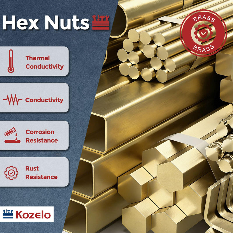 50pcs Hex Nuts - [1/4"-28] Brass Hardware Nuts for Mechanical Repair & Assembly, Electrical Fastening, Standard Fine Thread Nut, Yellow 1/4"-28 50