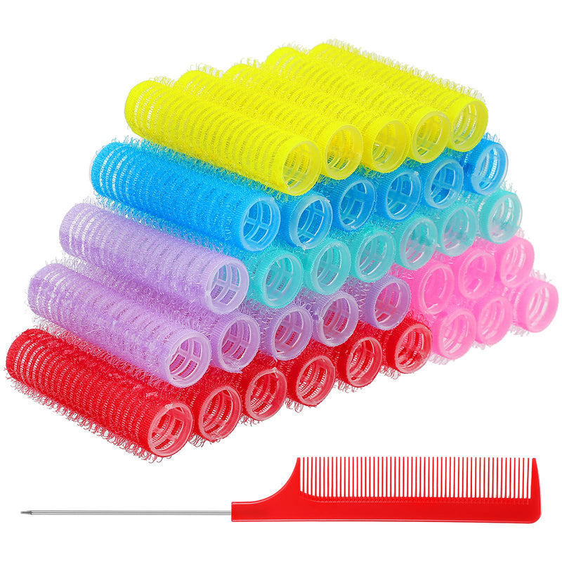 Syhood 36 Pieces Self Adhesive Hair Rollers Curlers Set Small Medium Short Hair Roller Bulk Women Rat Tail Comb Heatless Tool Salon Hairdressing Grip Curler Dry Wet(0.6 x 2.4 Inch,Classic Colors Set) 37 Piece Set Classic Colors Set