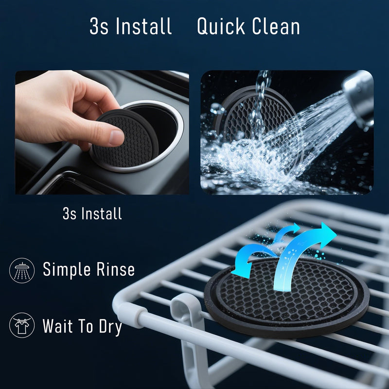 Car Cup Holder Coaster 4 Pack - Non Slip & Shockproof,Flexible PVC Rubber Insert for Car/Truck/SUV/Van (2.75"x0.2") Universal Fit Auto Cup Holders Accessories for Women and Man (Black) Black