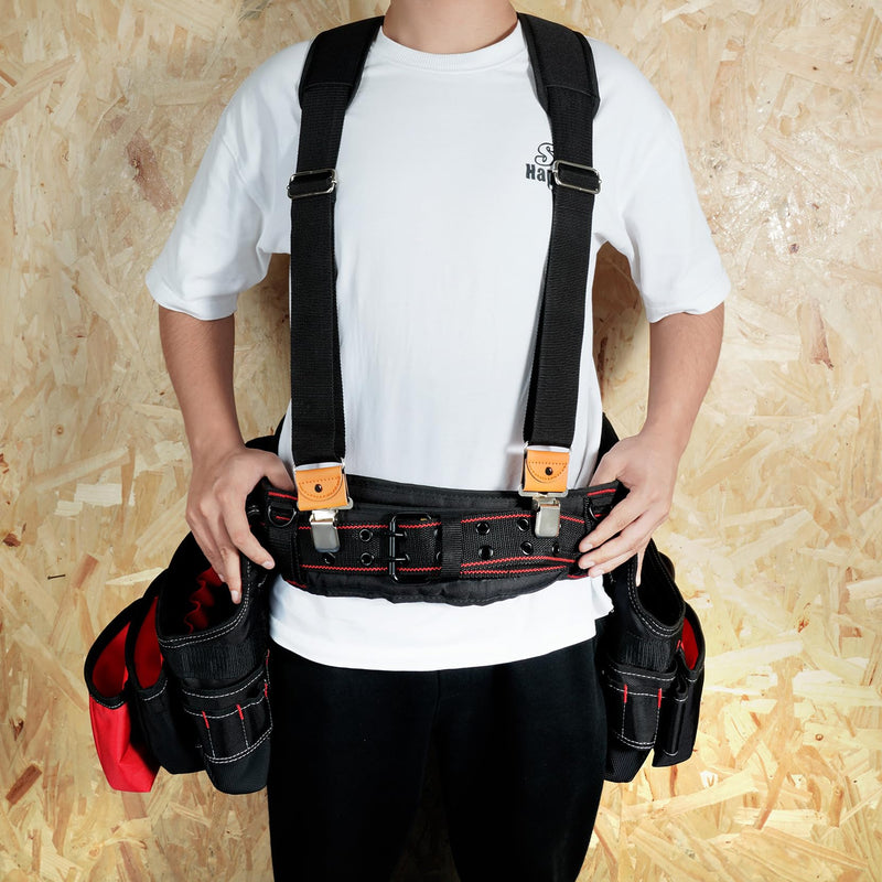 MELOTOUGH Tool Belt Suspenders Work Belt Suspenders for Heavy Duty Work Movable shoulder Padded Suspenders for Tool Belt (Black),Gifts for Men