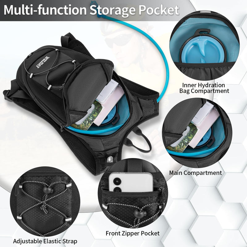 Hydration Backpack with 2L Water Bladder, Lightweight Hydro Pack for Cycling, Running, Hiking, Climbing Black