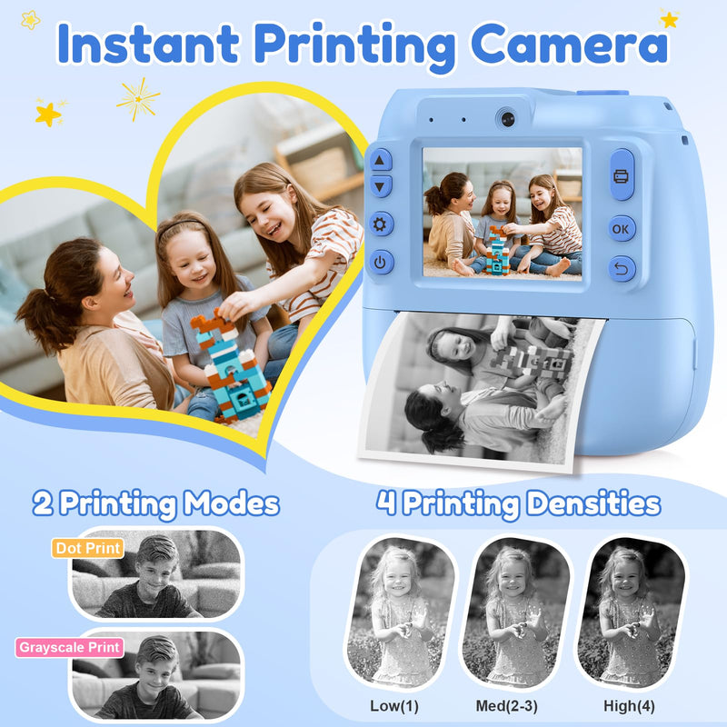 Kids Camera Instant Print, 2.4 Inch Screen Kids Instant Cameras, 1080P Video Recording, Christmas Birthday for Girls Age 3-12, with 3 Rolls Print Paper & 32GB Card, Blue