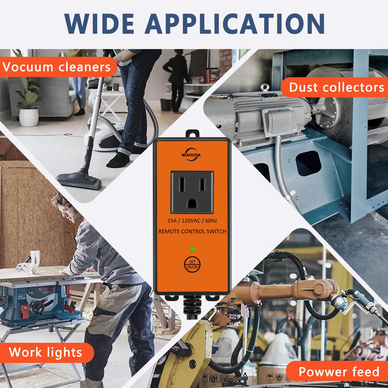 120v Automatic Remote Vacuum Switch, Wireless Dust Collector Starter Outlet for Power Tools, 5s/10s Delay Off Switch(Battery Included) 120V