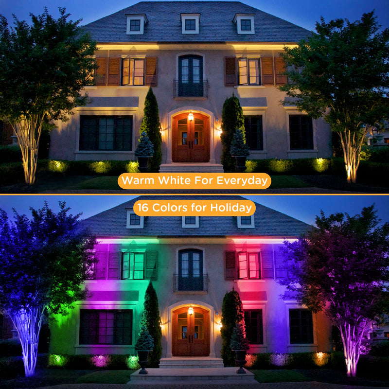 Junview Low Voltage Landscape Lights Halloween 10W RGBW Warm White LED Well Landscape Lighting Waterproof Outdoor 12V-24V Pathway Deck Ground Garden RGB Christmas Well Lights (2) 2