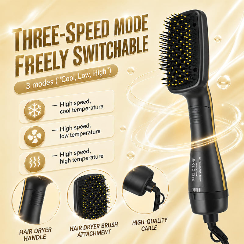 3 in 1 Hair Dryer Brush,Hot Air Styling Brush with Negative Ion,Hairdryer Straightener Comb for Frizz-Free Salon with 3 Heat/2 Speed Settings,One Step Hair Dryer and Styler for All Hair Types