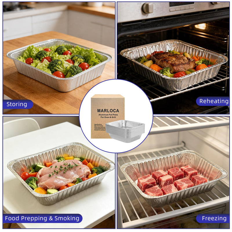 9x13 Aluminum Foil Pans 30 Pack - Heavy Duty Disposable Baking Pans, Leak-Proof Aluminum Trays for Cooking, Baking, Meal Prep, Storage - Oven, Freezer, Grill Safe, Half Size Foil Pans