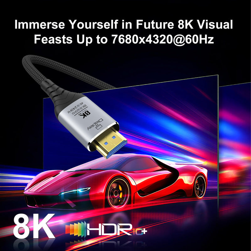 Fiber Optic HDMI Cable 50FT, 8K Long HDMI 2.1 Cable, 48Gbps Ultra High Speed Braided 8K@60Hz 4K@120Hz, Dynamic HDR, eARC, HDCP 2.2&2.3, 3D, for PS5, Xbox, HDTV, Laptop, Monitor 50 feet