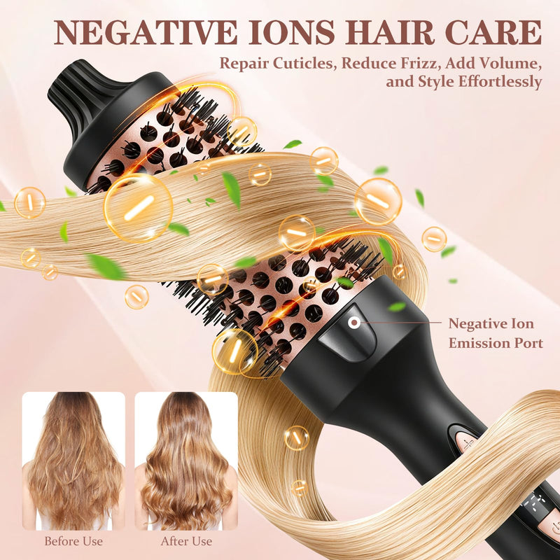Thermal Brush 38 mm, Ionic Thermal Brush Round Brush for Volume, Curls, Ceramic Heating Brush with 5 Temperature Levels, Curling Brush for Voluminous & Curly Hair, 30s Quick Heating (Black)