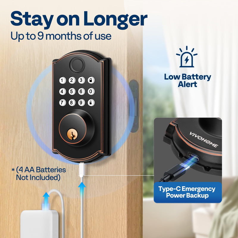 VIVOHOME Smart Lock for Front Door with Gateway, Keyless Entry Door Lock with Fingerprint, WiFi App Remote Control, Electronic Keypad Deadbolt with User Management