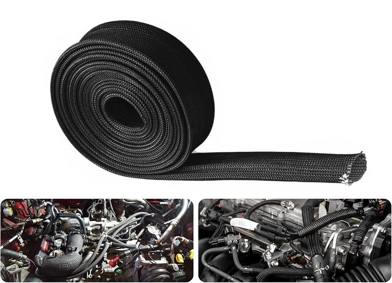 Heat Shield Sleeve Fuel Line Heat Shield Auto Hose Spark Plug Wire Cover Protectors Boots Roll 2500 Degree for Car&Auto Wire Loom Brake Cable (1/2" IDX10', BLACK) 1/2" IDX10'