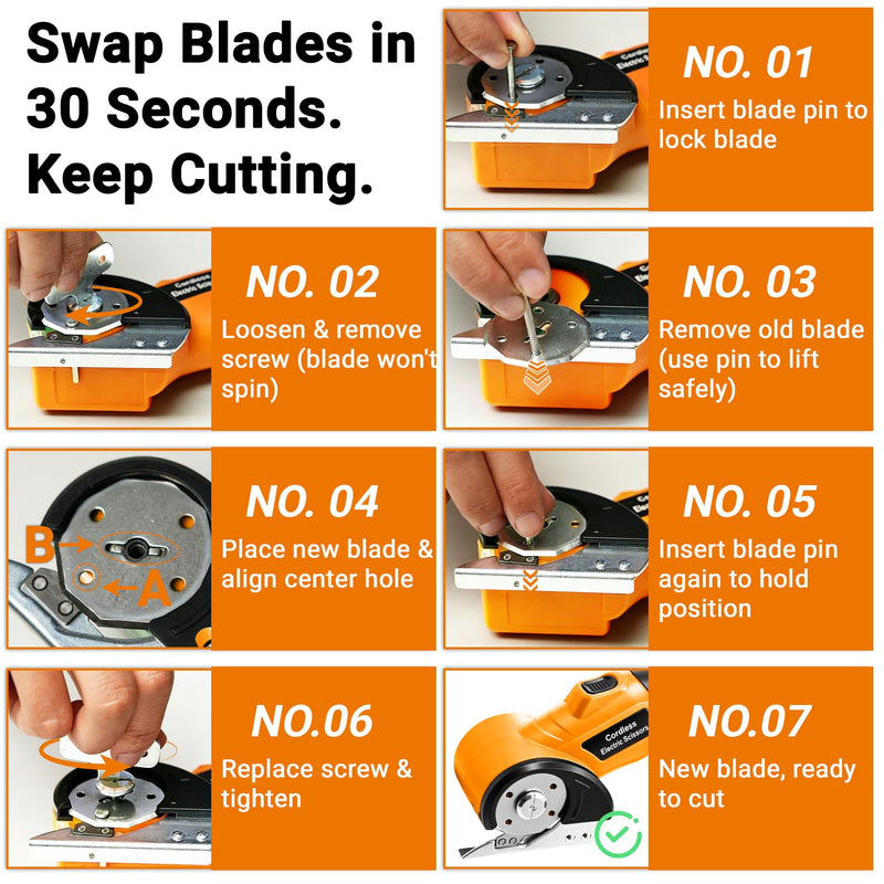 Electric Scissors with 5 Blades & Storage Bag – Cordless Rechargeable 4V Box Cutter, 2000mAh Battery, LED Light & Safety Lock, Heavy-Duty Cutting for Cardboard, Leather, Cloth, Carpet & Plastic Orange
