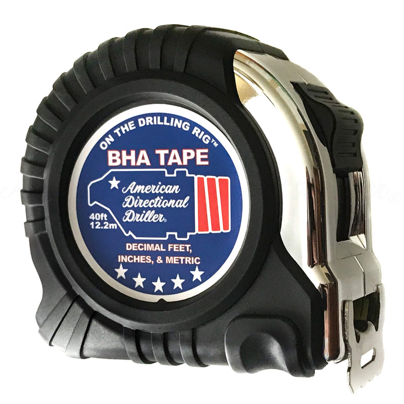 American Directional Driller® 40 Foot Tape Measure Wide Blade Engineer Scale, Imperial Inch/Foot, Metric Bottom Hole Assembly BHA Tape Directional Drilling Tape Measure Class II