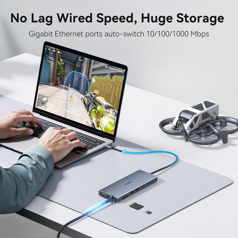 USB C Docking Station Dual Monitor for HP,Laptop Docking Station 3 Monitors | USB C Hub Dock with Dual 4K HDMI+8K DP+VGA+6USB+PD+Ethernet+SD/TF,USB C Adapter 15 in 1 Computer Docking Station for Dell 15-in-1((Gray)