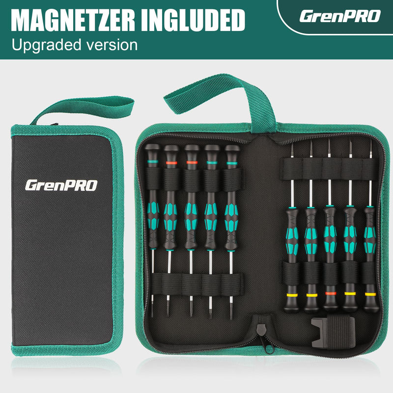 10-Piece Precision Screwdriver Set, Magnetic Small Screwdrivers with Phillips, Slotted, Torx Star for Eyeglass, Watch, Computer, Laptop, Phone Green